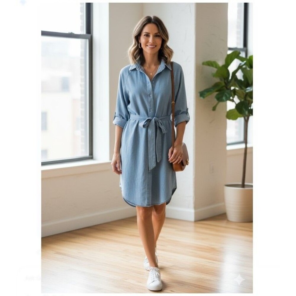 Express Denim Boyfriend Portofino Shirt Dress NWT Slit Pockets Womens Size M